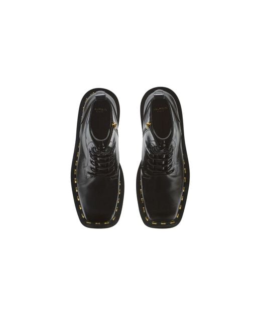 Balmain Black Glazed Leather Army Boots