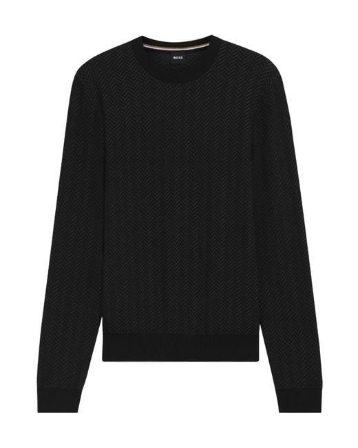 Boss Black Herringbone Crew Neck Knit Sweater for men