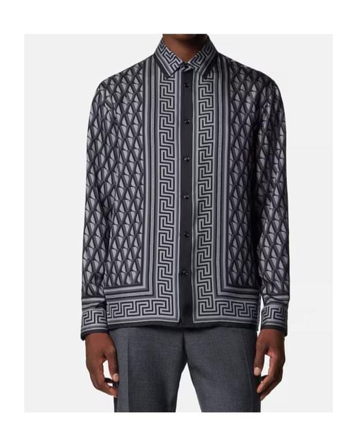Versace Gray Pattern-Printed Long-Sleeved Shirt for men