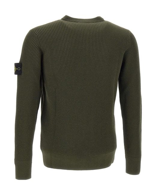 Stone Island Green 5100053 Ribbed-Knit Crew-Neck Sweater for men