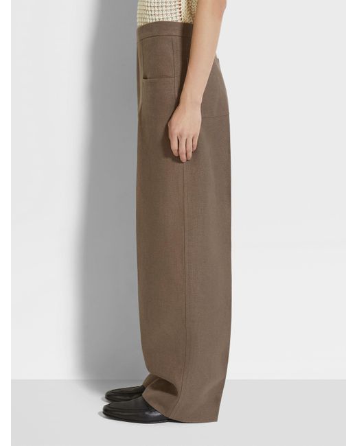 Zegna Brown Oasi Lino Casual Pants for men