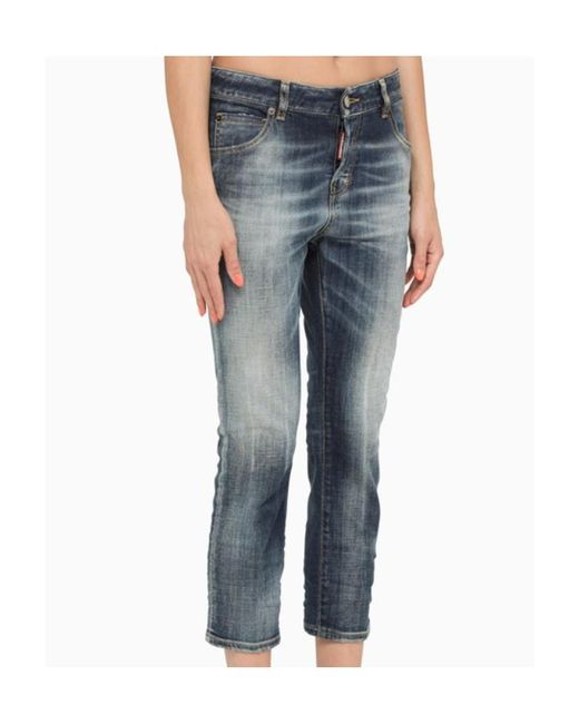 DSquared² Blue Logo Patch Low-Rise Cropped Jeans