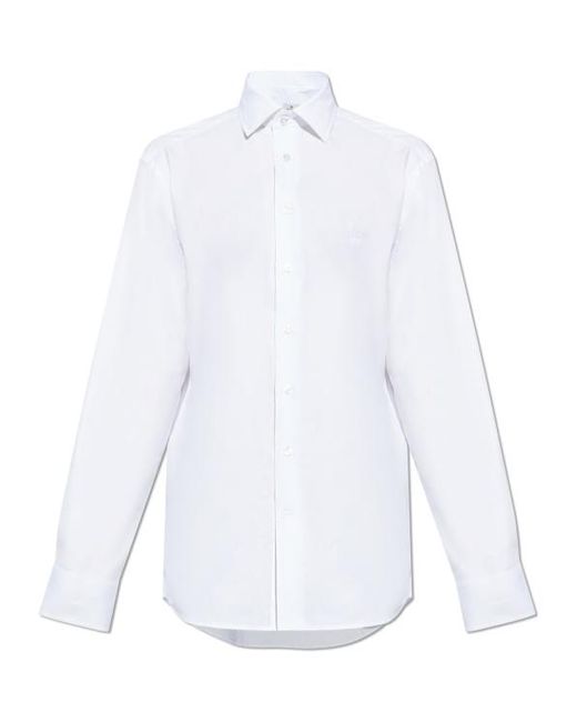 Etro White Logo Embroidered Long-Sleeved Shirt for men
