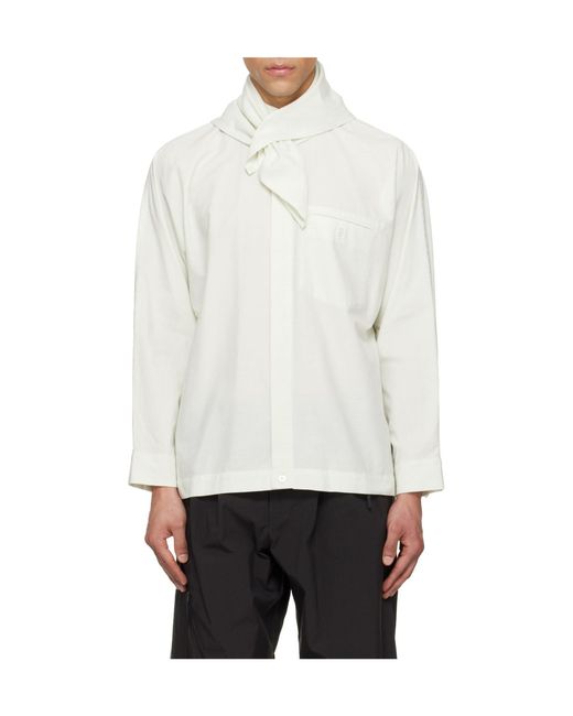 Homme Plissé Issey Miyake White Long-Sleeve Scarf Shirt for men