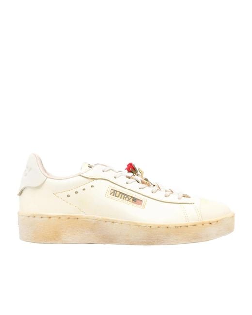 Autry Natural Dallas Vintage Rose-Embellished Lace-Up Sneakers
