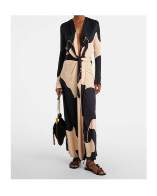 Johanna Ortiz Natural Knotted Printed Maxi Dress