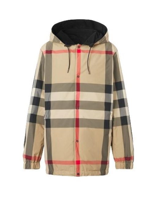 Burberry Black Reversible Checked Drawstring Hooded Jacket for men