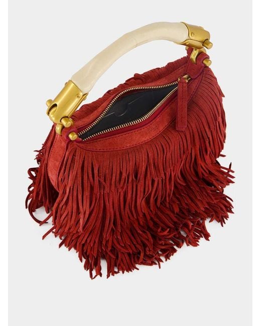 Balmain Red Ebene Mini Fringed Clutch Bag