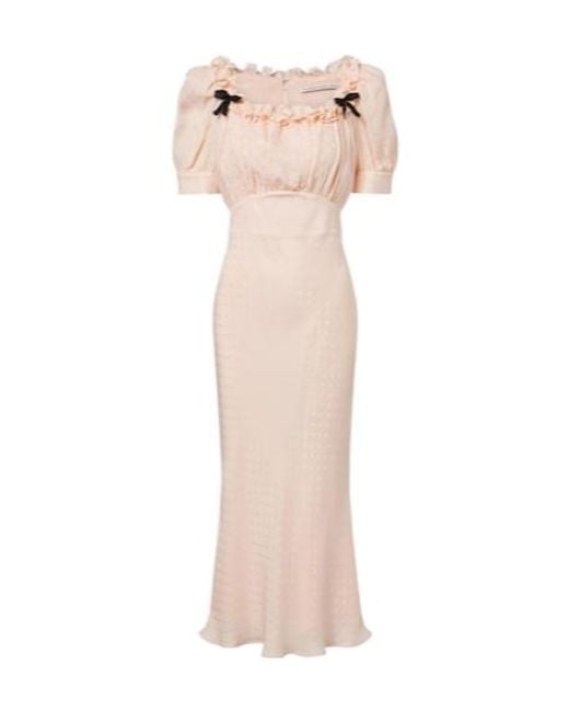 Alessandra Rich Pink Bow-Detail Ruffled Silk Jacquard Midi Dress