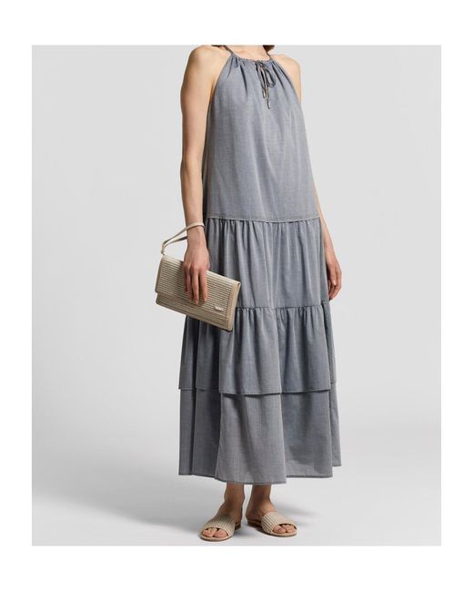 Peserico Gray Gathered Sleeveless Maxi Dress