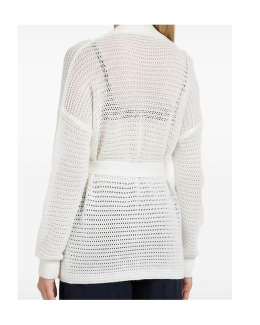 Twinset White Belted Embroidered Knit Cardigan