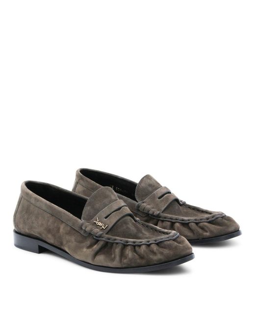 Saint Laurent Gray Le Loafer Logo Plaque Loafers for men