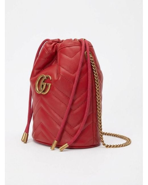 Gucci Red Gg Marmont Mini Bucket Bag