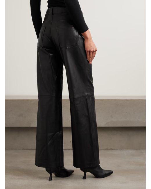Nour Hammour Black Milo Patchwork Leather Wide-Leg Casual Pants