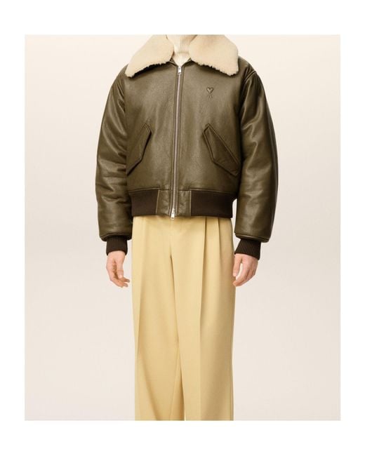 AMI Green Ami Logo Patch Zip-Up Jacket for men