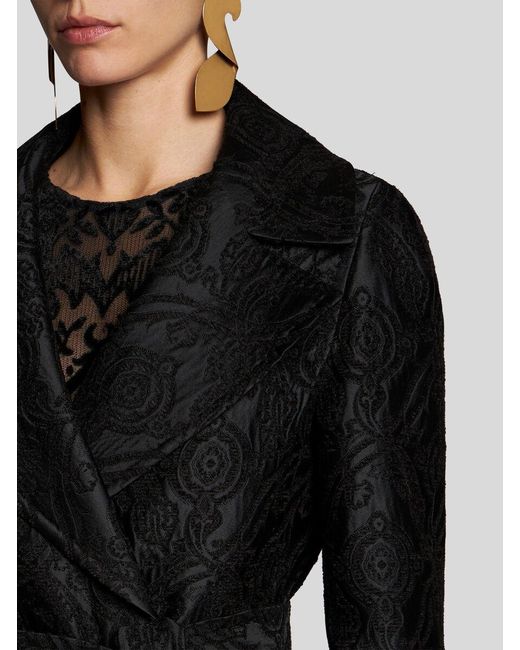 Etro Black Chenille Jacquard Belted Coat
