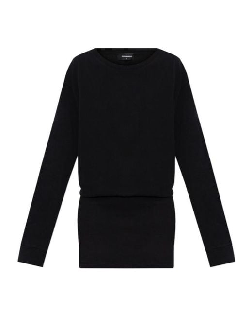 DSquared² Black Slogan Printed Long-Sleeved Mini Dress
