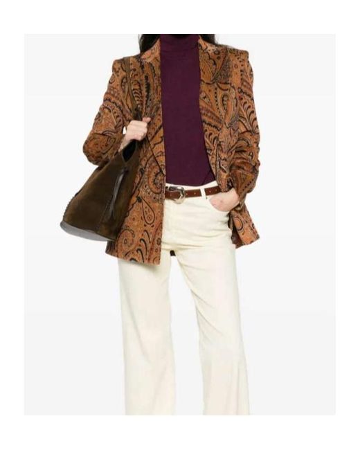 Etro Brown Paisley Jacquard Double-Breasted Corduroy Blazer