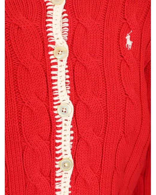 Polo Ralph Lauren Red Cable Knit Cropped Cardigan