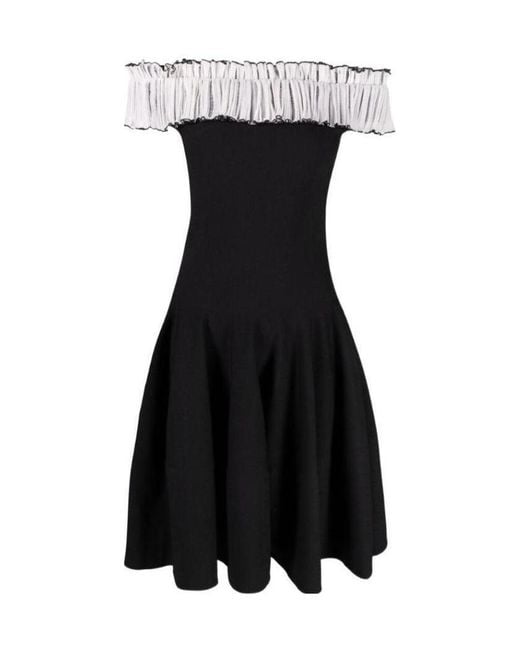 McQueen Black Off-Shoulder Flared Dress