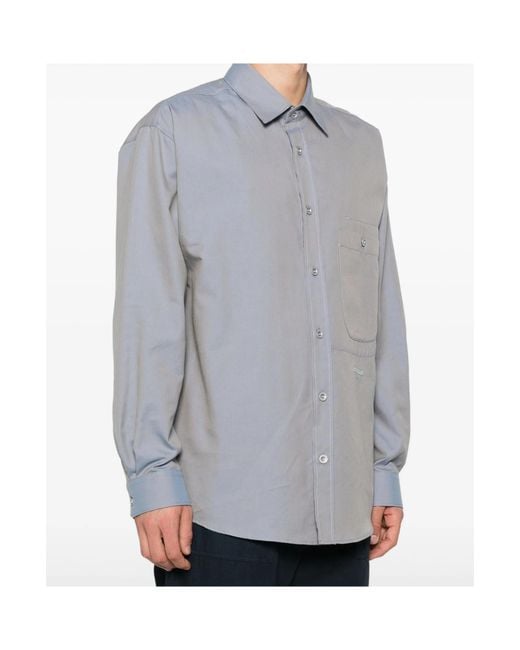 Stone Island Gray Logo Embroidered Button-Down Shirt for men