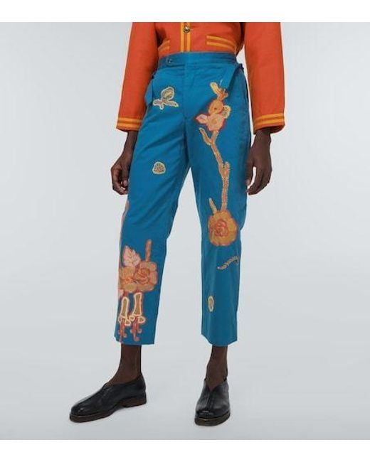 Bode Blue Straight-Leg Casual Pants for men