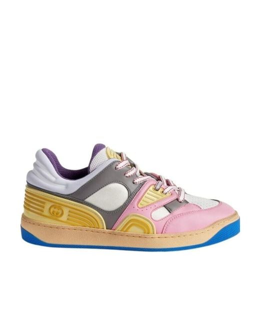 Gucci Pink Panelled Leather Sneakers