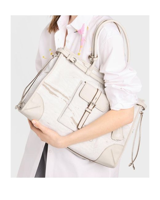 Prada Gray Bonnie Extra-Large Printed Linen And Leather Tote Bag