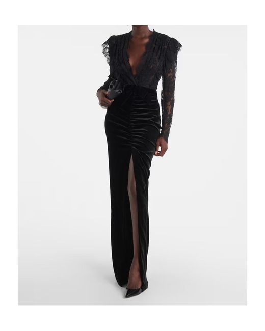 Alessandra Rich Black Lace And Velvet Dress