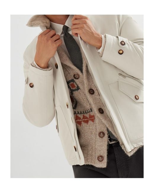 Brunello Cucinelli Natural Padded Bomber Jacket for men
