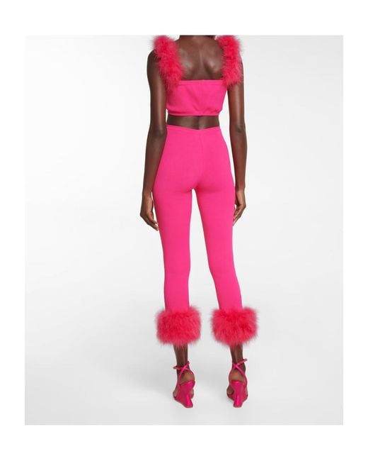 Magda Butrym Pink High-Rise Faux Fur-Trimmed Leggings