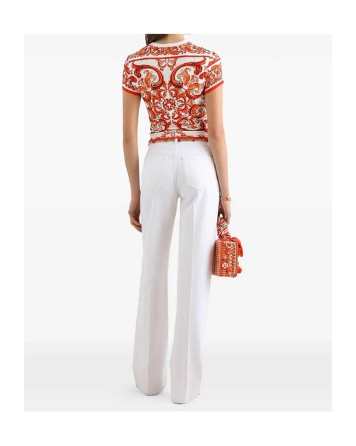 Dolce & Gabbana Orange Stretch-Cotton Majolica Print T-Shirt