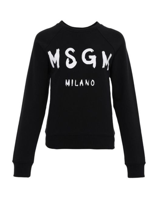 MSGM Black Logo Printed Pattern Hoodie