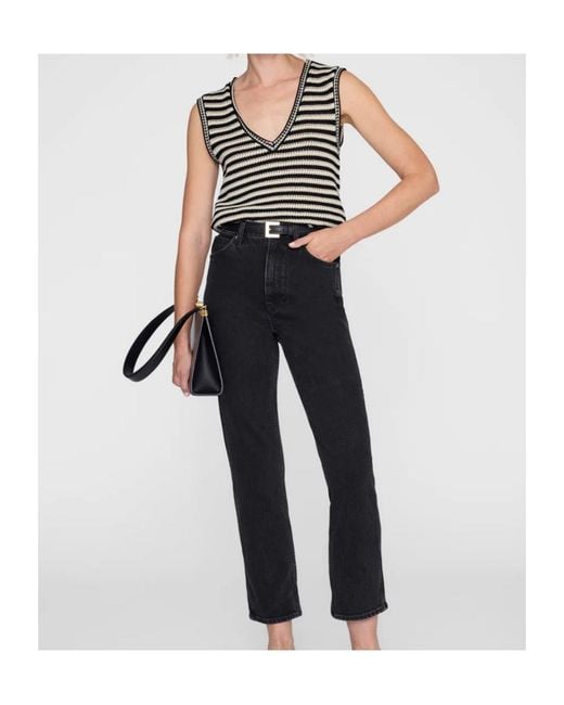 Anine Bing Black Lowen Striped V-Neck Vest