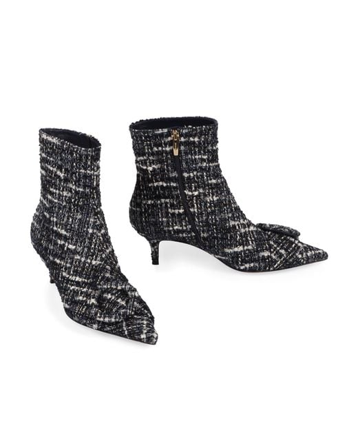 Gianvito Rossi Black Pointed Toe Tweed Ankle Boots