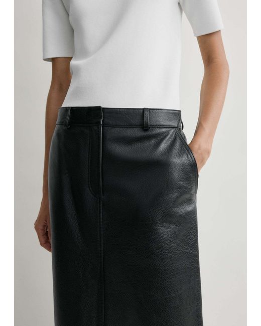 Totême Black Grained-Leather Straight Maxi Skirt