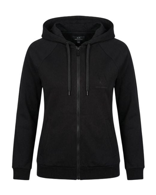 ARMANI EXCHANGE Black Rhinestone-Embellished Zip-Up Hoodie