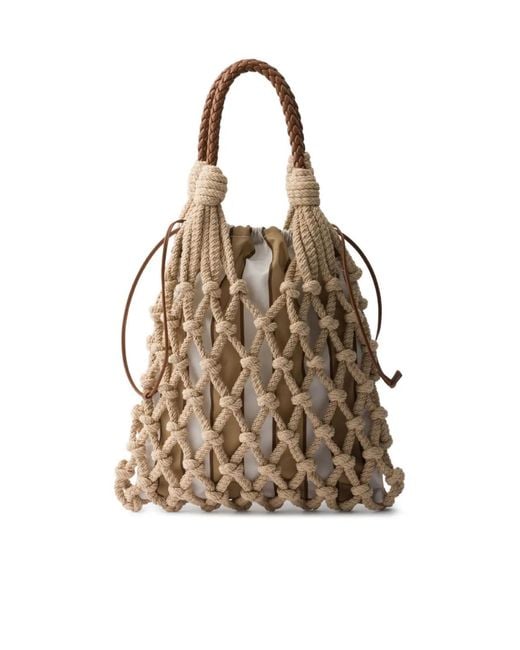Prada Natural Medium Macramé Tote Bag