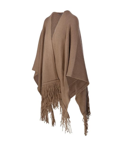 Max Mara Brown Fringed-Edge Cape
