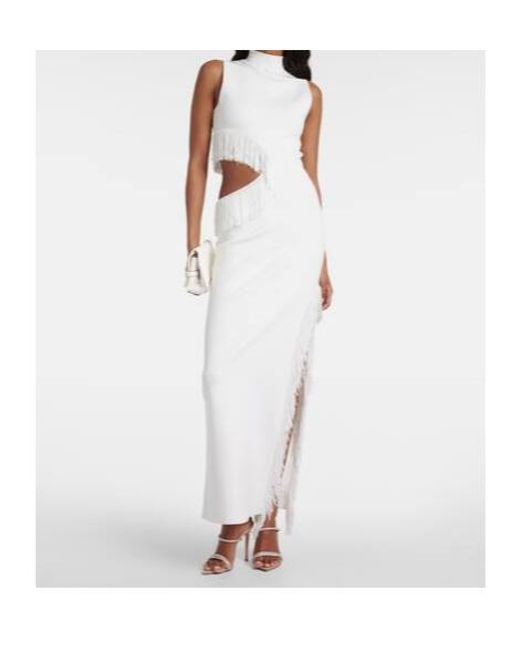 Galvan White Nova Beaded Compact Knit Gown