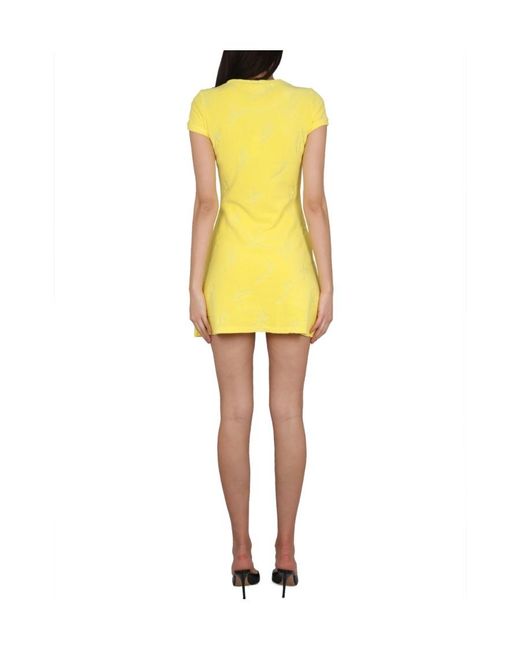 DSquared² Yellow Round-Neck Flared Mini Dress