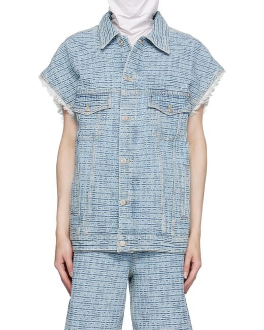 Givenchy Blue 4G Denim Button-Up Vest for men