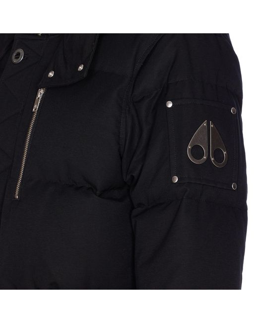 Moose Knuckles Black Zip Detailed Hooded Coat for men