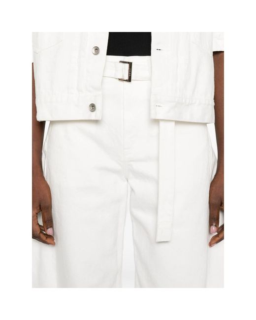 Sacai White Belted Cropped Denim Shorts