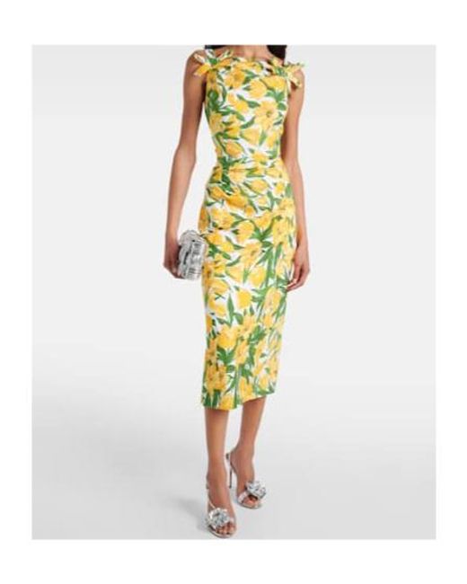 Carolina Herrera Green Floral Ruched Poplin Midi Dress