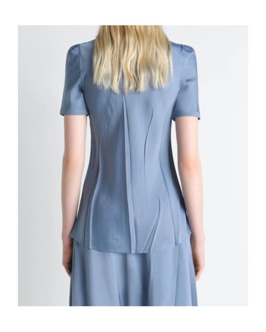 Lemaire Blue Pleated Short-Sleeve Top
