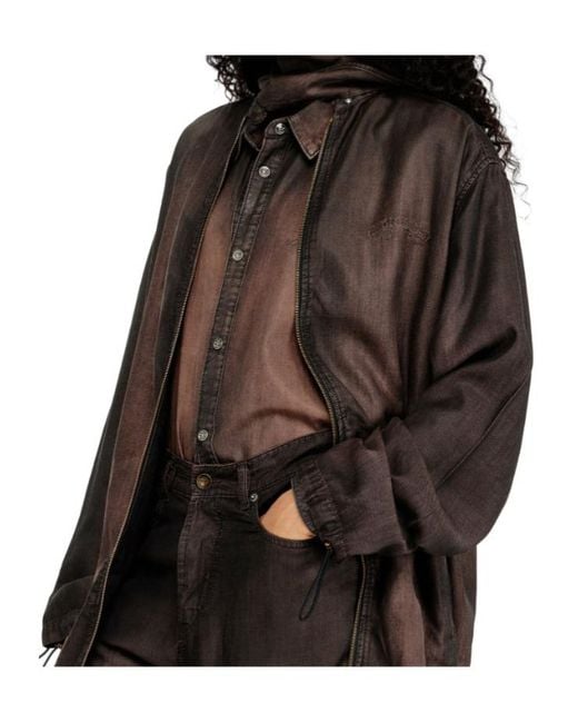 DIESEL Brown Giacca Leggera Extra-Long Collar Zip-Up Denim Jacket