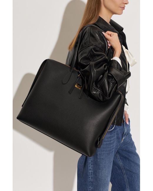 Dolce & Gabbana Black Logo-Plaque Leather Tote Bag