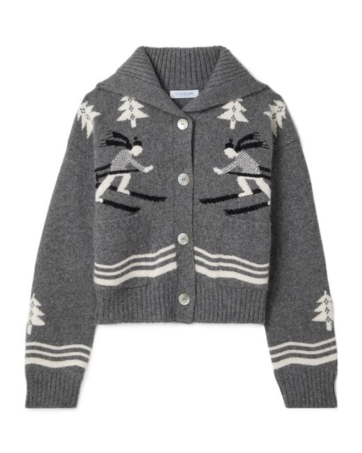 Calle Del Mar Gray Intarsia-Knit Cashmere Cardigan