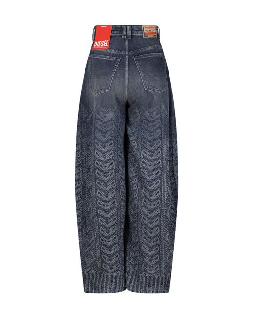 DIESEL Blue Patterned Wide-Leg Jeans